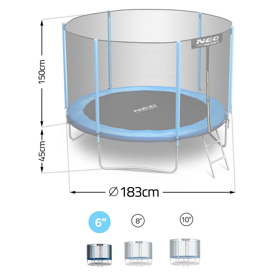 Havetrampolin 183 cm (6 ft) med udvendigt sikkerhedsnet, stige og 3 dobbelte ben