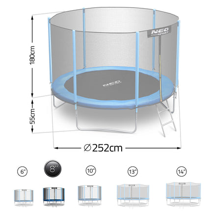 Havetrampolin 252 cm (8 ft) med udvendigt sikkerhedsnet, stige og 3 dobbelte ben