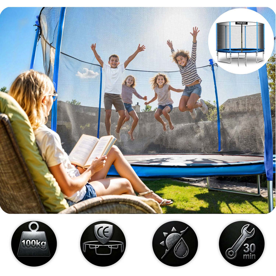 Havetrampolin 252 cm (8 ft) med udvendigt sikkerhedsnet, stige og 3 dobbelte ben