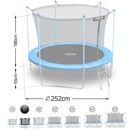 Havetrampolin 252 cm med sikkerhedsnet og stige - perfekt til haven