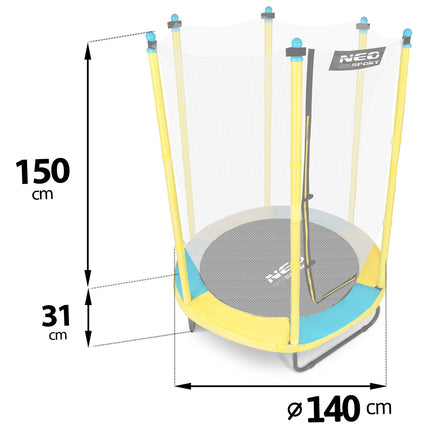 Havetrampolin til børn 140 cm med sikkerhedsnet - sjov og sikker leg i haven