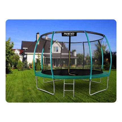 Havetrampolin 374 cm med indvendigt sikkerhedsnet og stige - perfekt til leg og sjov i haven
