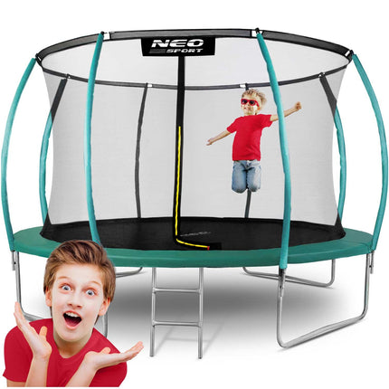 Havetrampolin 374 cm med indvendigt sikkerhedsnet og stige - perfekt til leg og sjov i haven
