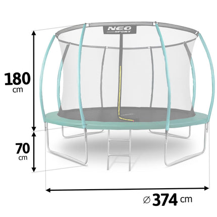 Havetrampolin 374 cm med indvendigt sikkerhedsnet og stige - perfekt til leg og sjov i haven