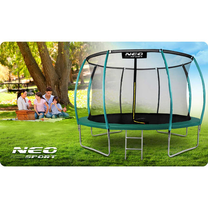Havetrampolin 435 cm med indvendigt sikkerhedsnet og metalstige - perfekt til haven