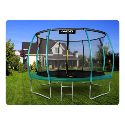 Havetrampolin 435 cm med indvendigt sikkerhedsnet og metalstige - perfekt til haven