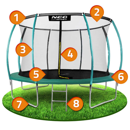 Havetrampolin 435 cm med indvendigt sikkerhedsnet og metalstige - perfekt til haven