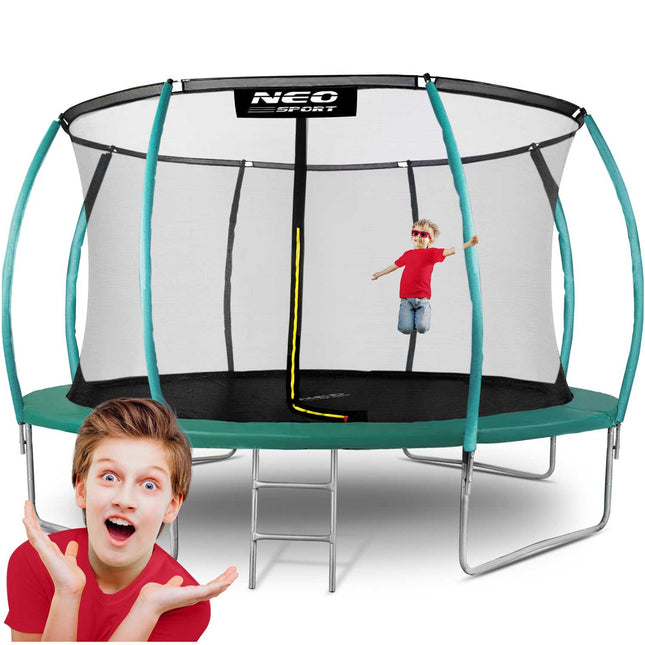 Havetrampolin 435 cm med indvendigt sikkerhedsnet og metalstige - perfekt til haven