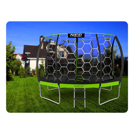 Havetrampolin 374 cm med indvendigt sikkerhedsnet og stige - perfekt til sjov og leg i haven