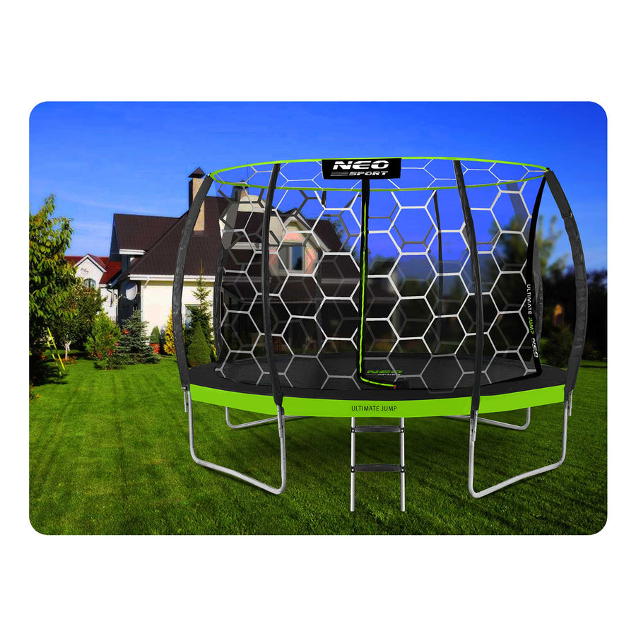 Havetrampolin 374 cm med indvendigt sikkerhedsnet og stige - perfekt til sjov og leg i haven