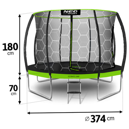 Havetrampolin 374 cm med indvendigt sikkerhedsnet og stige - perfekt til sjov og leg i haven