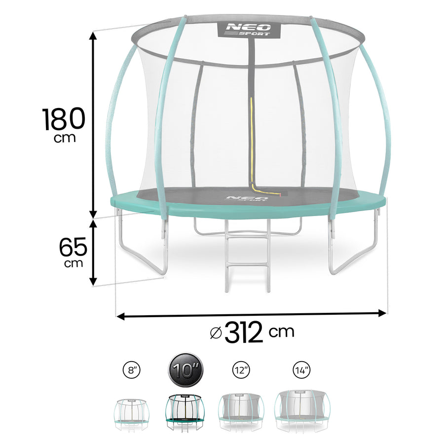 Profileret havetrampolin 312 cm (10 ft) med indvendigt sikkerhedsnet, stige og 3 dobbelte ben – grøn