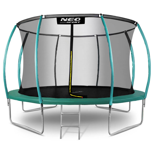 Profileret havetrampolin 435 cm (14 ft) med indvendigt sikkerhedsnet, stige og 4 dobbelte ben – grøn