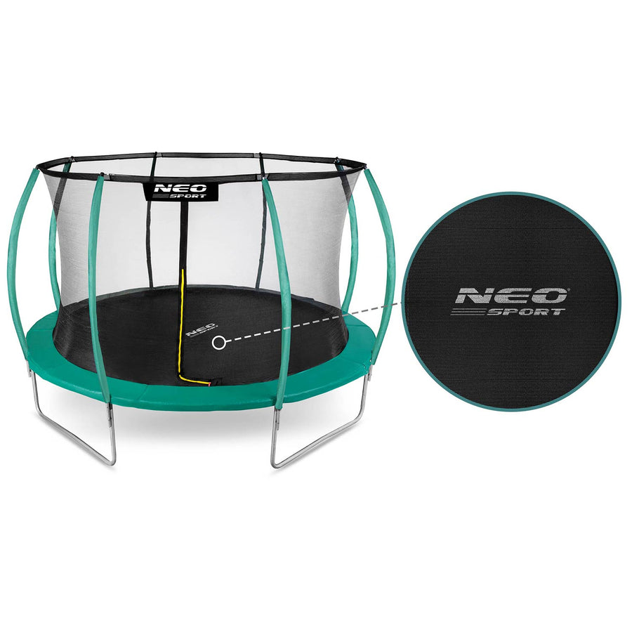 Profileret havetrampolin 435 cm (14 ft) med indvendigt sikkerhedsnet, stige og 4 dobbelte ben – grøn