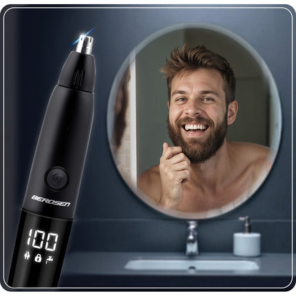 3-i-1 Næse- og Øretrimmer med LCD-display og USB-C Opladning - Perfekt til Mænds Pleje