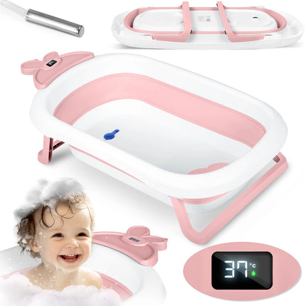 Turistbadekar til baby med LCD-termometer - Foldbart og sikkert badekar til børn fra 0-6 år