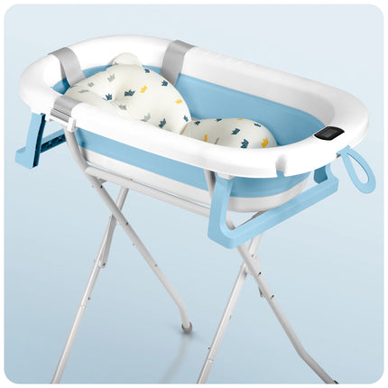 Foldbart babybadekar med termometer og blødt indlæg til nyfødte - sikker og komfortabel badning
