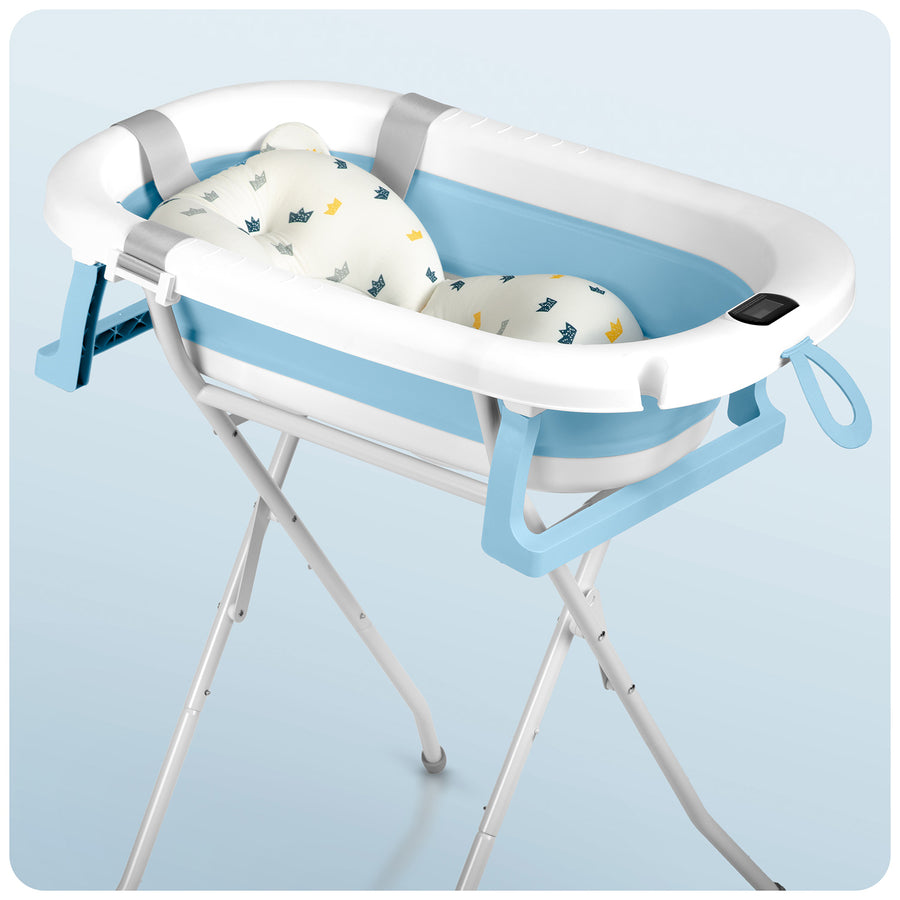 Foldbart babybadekar med termometer og blødt indlæg til nyfødte - sikker og komfortabel badning