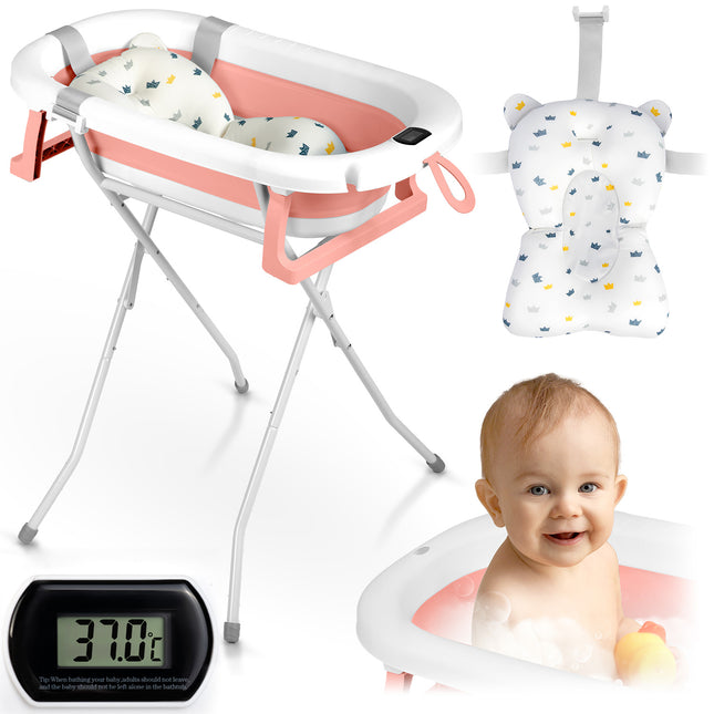 Foldbart babybadekar med termometer og støtteindsats til nyfødte - Sikker og komfortabel badning