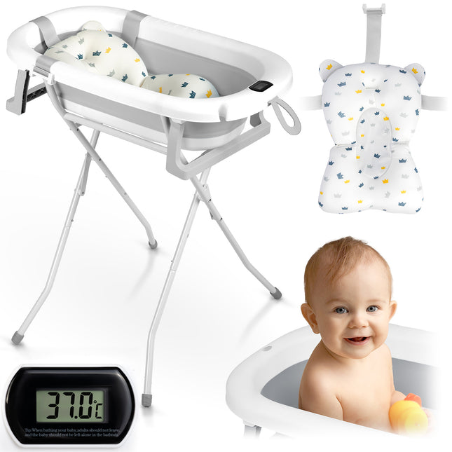 Foldbart babybadekar med termometer og indsats til nyfødte - sikkert og praktisk til badetid