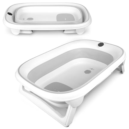 Foldbart babybadekar med digitalt termometer og indlæg til nyfødte – hvid/grå