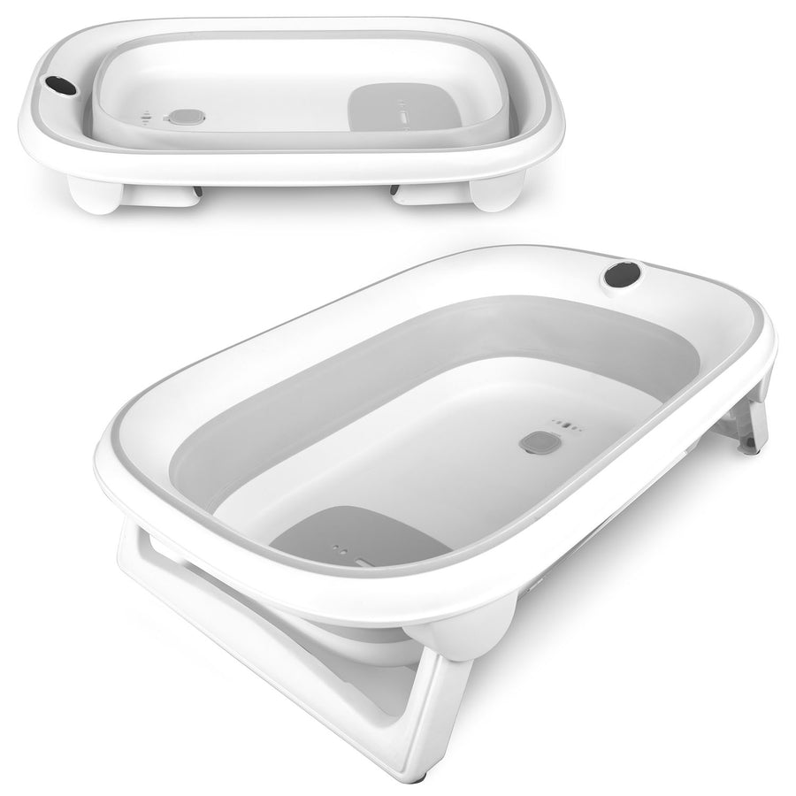 Foldbart babybadekar med digitalt termometer og indlæg til nyfødte – hvid/grå