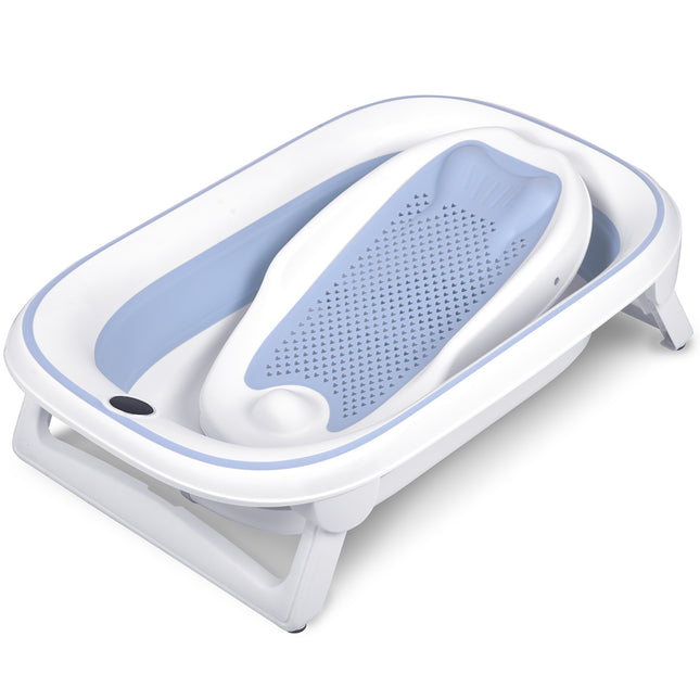 Foldbart babybadekar med digitalt termometer og indlæg til nyfødte – hvid/blå