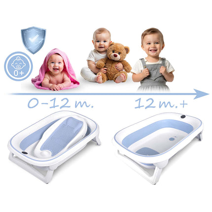 Foldbart babybadekar med digitalt termometer og indlæg til nyfødte – hvid/blå