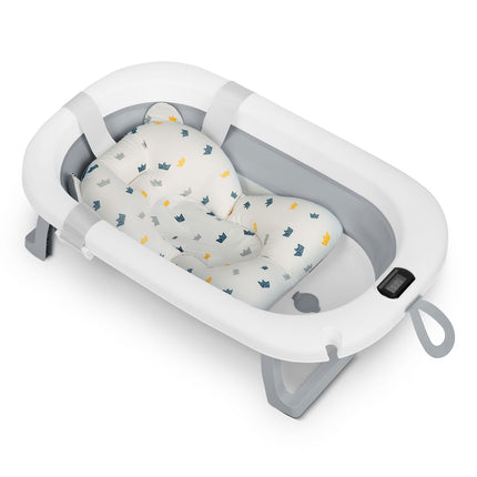 Foldbart babybadekar med termometer og indsats til nyfødte – 45 l, hvid og grå