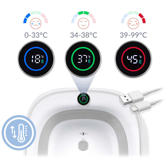 Foldbart babybadekar med stativ, termometer, afløbsslange og indlæg til nyfødte – hvid/grå