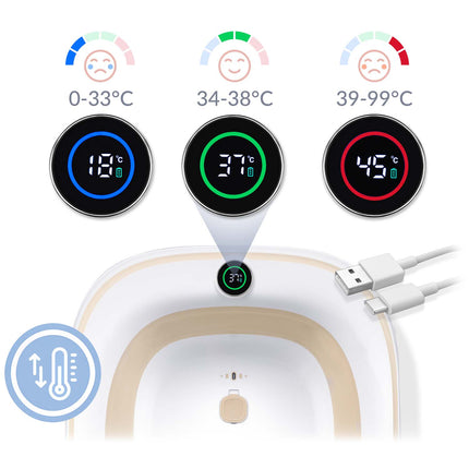 Foldbart babybadekar med stativ, termometer, afløbsslange og indlæg til nyfødte – hvid/beige