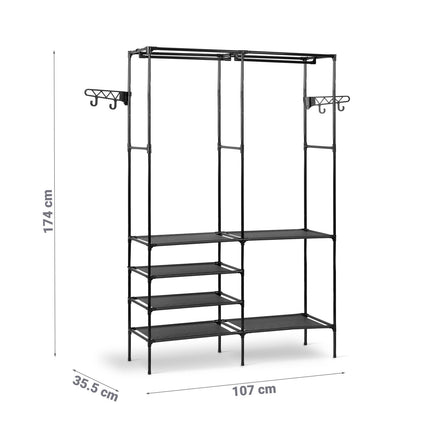 Stående knagerække med hylder og bøjlestænger til opbevaring af tøj og håndklæder - Sort 107x35,5x174 cm