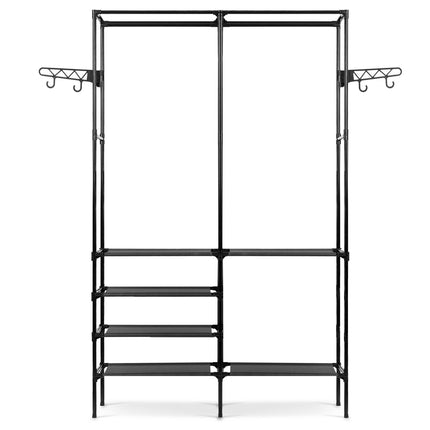 Stående knagerække med hylder og bøjlestænger til opbevaring af tøj og håndklæder - Sort 107x35,5x174 cm