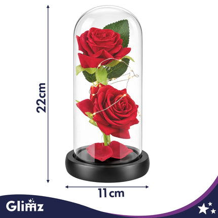 Rose i glas – lysende, 22 cm, Glimz