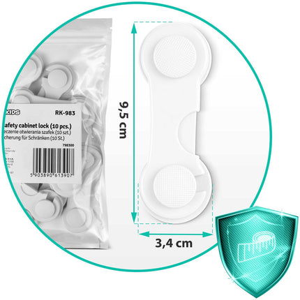 Sikkerhedsanordninger til skabe og skuffer - 10 stk. i hvid plastik