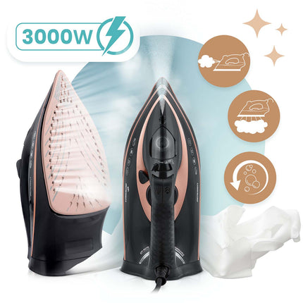 <strong>Kraftigt dampstrygejern med keramisk sål og dobbelt dampskud - 3000W, 360ml vandtank, selvrensende og automatisk sluk</strong>