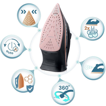<strong>Kraftigt dampstrygejern med keramisk sål og dobbelt dampskud - 3000W, 360ml vandtank, selvrensende og automatisk sluk</strong>