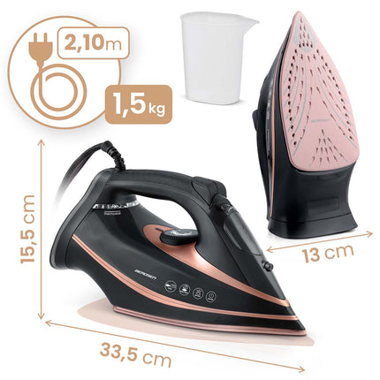 <strong>Kraftigt dampstrygejern med keramisk sål og dobbelt dampskud - 3000W, 360ml vandtank, selvrensende og automatisk sluk</strong>