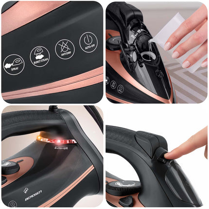 <strong>Kraftigt dampstrygejern med keramisk sål og dobbelt dampskud - 3000W, 360ml vandtank, selvrensende og automatisk sluk</strong>
