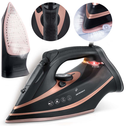 <strong>Kraftigt dampstrygejern med keramisk sål og dobbelt dampskud - 3000W, 360ml vandtank, selvrensende og automatisk sluk</strong>
