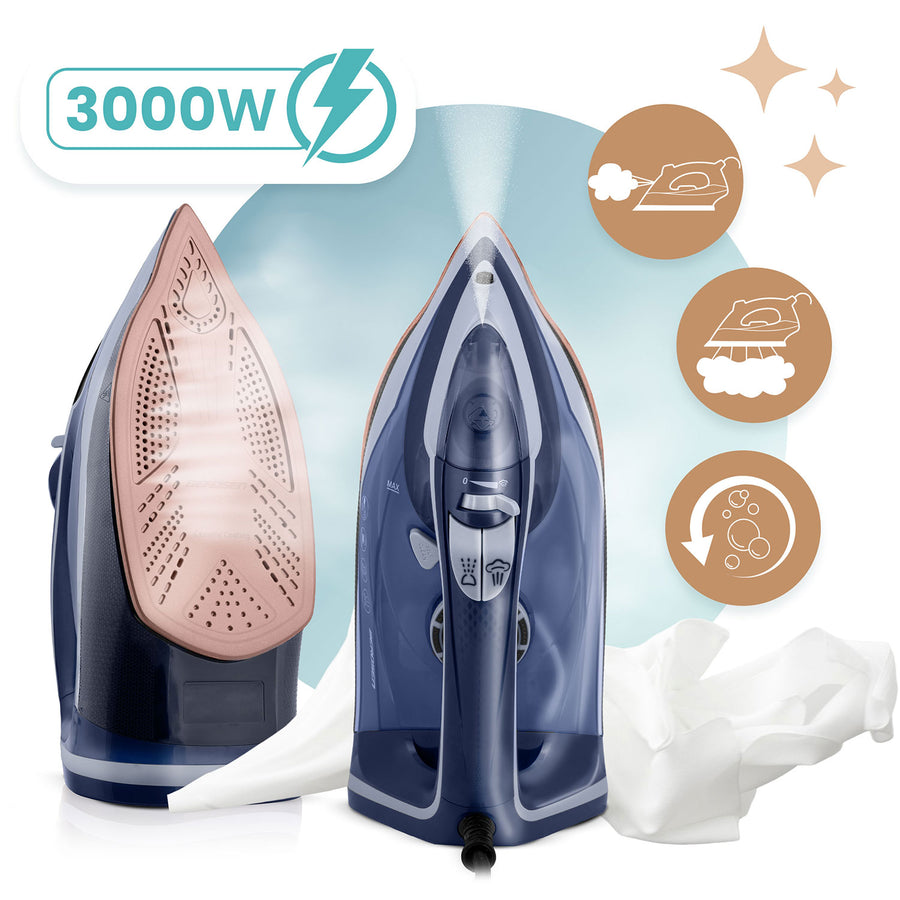 <strong>Dampstrygejern 3000W med keramisk sål og temperaturkontrol - Effektiv strygning til alle tekstiler</strong>