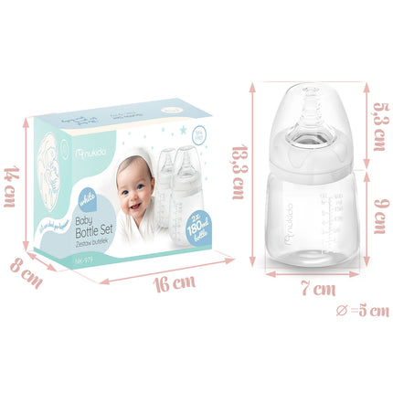 2 stk. genanvendelige 180 ml flasker med dynamisk sut til babyer