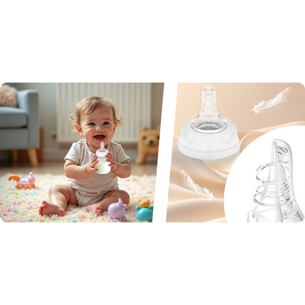 2 stk. genanvendelige 180 ml flasker med dynamisk sut til babyer
