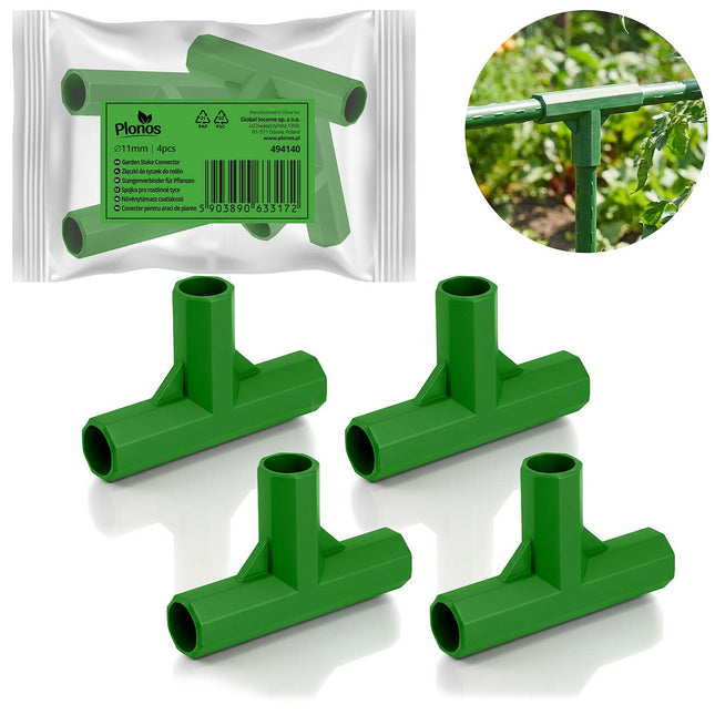 Samlestykker til plantepinde 11 mm, type 3 – 4 stk., længde 70 mm, til tomater og planter – grøn