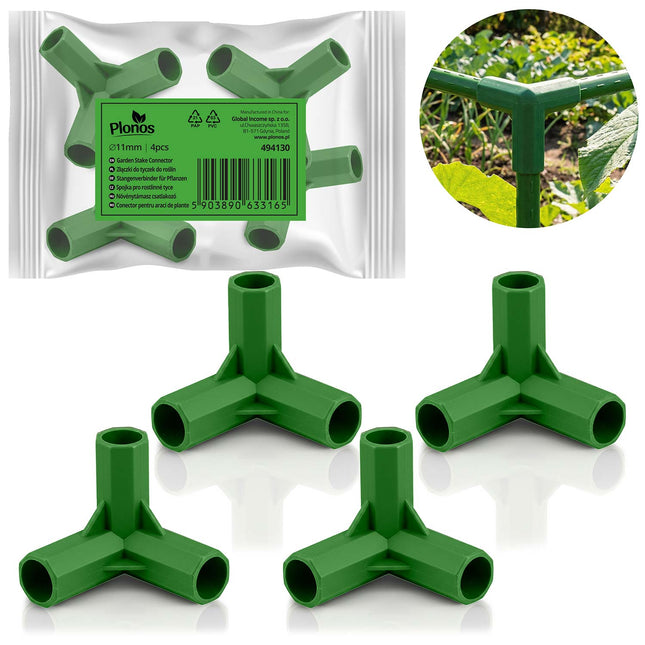 Samlestykker til plantepinde 11 mm, type 3 – 4 stk., højde 40 mm, til tomater og planter – grøn