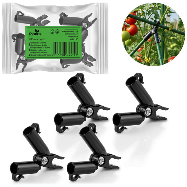 Samlestykker med drejeled til plantestokke 11 mm, type A – 4 stk., sort